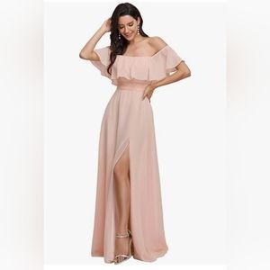 Pink Chiffon Off the Shoulder Maxi Dress